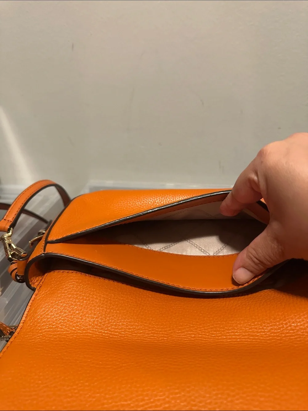 Michael Kors Orange Pebbled Leather Messenger Crossbody